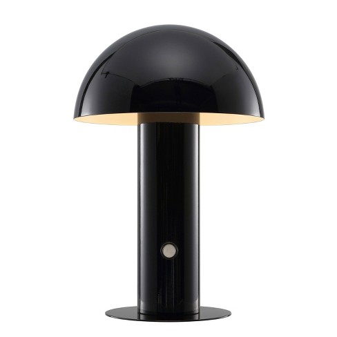 10.75 Boletus Contemporary Bohemian Rechargeable/Cordless Iron LED  Mushroom Table Lamp Black - JONATHAN Y