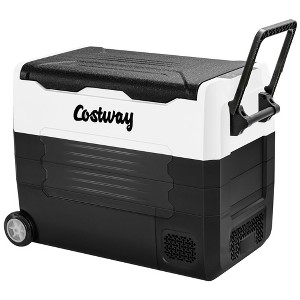 Costway 58 Quarts Car Refrigerator Portable RV Freezer Dual Zone w/ Wheel Orange\Black\Gray - 1 of 4