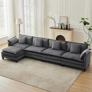 Modular Cloud Couch with Ottoman, Corduroy L/U-Shaped Sectional Sofa & Pillows for Living Room, Office, Apartment - 1 of 4