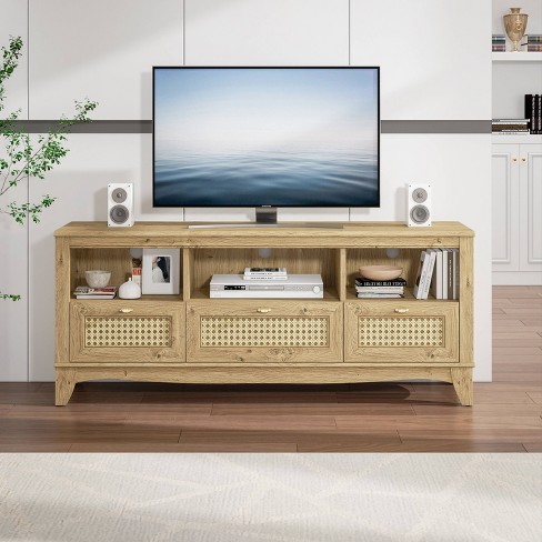 55 Traditional Natural Wood TV Stand for TVs up to 60 with Drawer Yellow  - Home Essentials