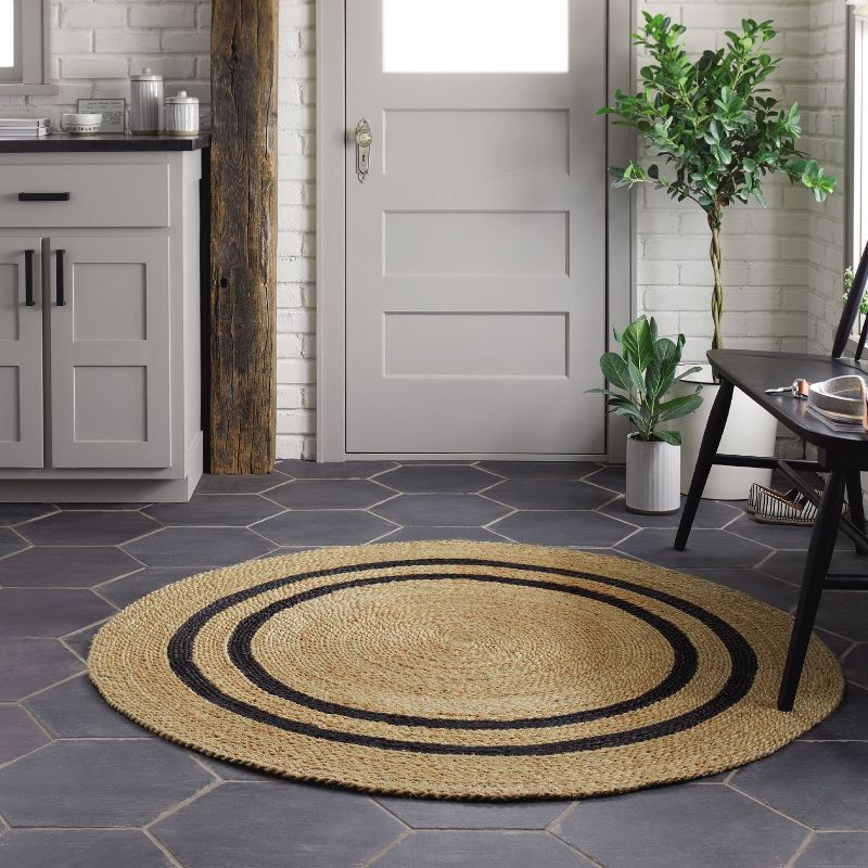 Round 5&#39; Double Stripe Braided Jute Area Rug Charcoal/Tan - Hearth &#38; Hand&#8482; with Magnolia, 4 of 5