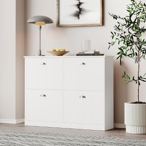 QingMoon Hidden Shoe Cabinet, Wood Slim Narrow Shoe Rack with 4 Flip Drawers and Adjustable Shelves for Entryway, Foyer and Hallway - 1 of 4