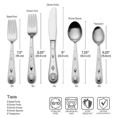 Taos 45-Piece Silver Stainless Steel Flatware Set, Service for 8
