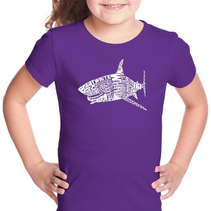 LA Pop Art Girl's Word Art T-shirt - SPECIES OF SHARK - 1 of 4