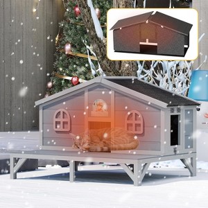 Sandinrayli Outdoor Cat House Insulated Feral Cat Shelter Outside Weatherproof for Multiple Cats, Gray - 1 of 4