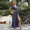 Women's Summer Wrap Maxi Dress Casual Boho Floral V Neck Short Sleeve Dress Ruffle Hem Split Beach Long Dresses - 2 of 4