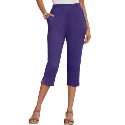 Roaman's Women's Plus Size Soft Knit Capri Pant - M, Purple : Target