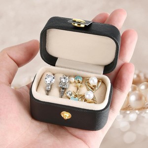 Mini Travel Jewelry Box, Portable Organizer Case for Multiple Rings and Stud Earrings, Compact Storage, Black - 1 of 4