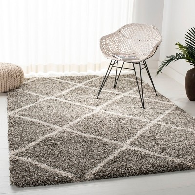 Grey and Ivory Diamond Shag Synthetic 10' x 14' Area Rug