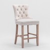 Contemporary Velvet Upholstered Barstools with Button Tufted Decoration and Wooden Legs, and Chrome Nailhead Trim,Bar stools, Set of 2 - 2 of 4