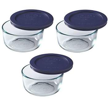 Pyrex Blue Storage Round Dish with Dark Plastic Cover Clear (2-Cup Pack of 3)