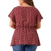 Agnes Orinda Women's Plus Size Floral Blouse Flare Sleeve Sweetheart Neck Elastic Waist Peplum Top - 4 of 4