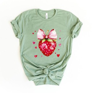 Coquette Strawberry Hearts Watercolor - Women's Short Sleeve Graphic T-Shirt - 1 of 4