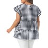 Women's Plus Size 1950s Gingham Crew Neck Flare Short Sleeves Summer Babydoll Blouse - Agnes Orinda - 4 of 4
