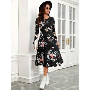 BLUEMING Women Casual Long Sleeve Dresses Floral Waist Knee Length Midi  Evening Dress - Black,S : Target