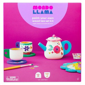 Paint-Your-Own Wood Tea Set Kit - Mondo Llama™: Custom Tea Sets for 4 Year Olds, Includes Paint & Stickers - 1 of 4