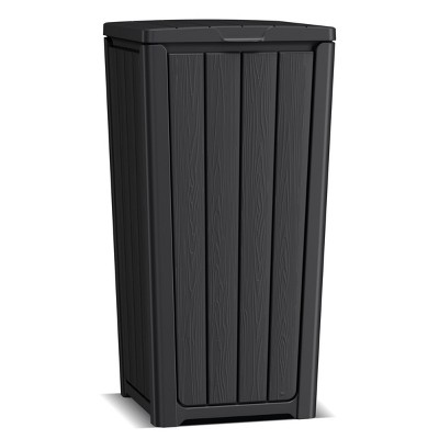 Syemin Outdoor Trash Cans Outdoor Trash Can with Tiered Lid, Lightweight Waste Bin, Waterproof Resin Garbage Can, Black, 15.16"*15.55"*30.71"