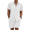 COOFANDY Men's Summer Beach Outfits 2 Piece Short Sleeve Shirts and Shorts Vacation Texture Linen Sets for Men - 2 of 4