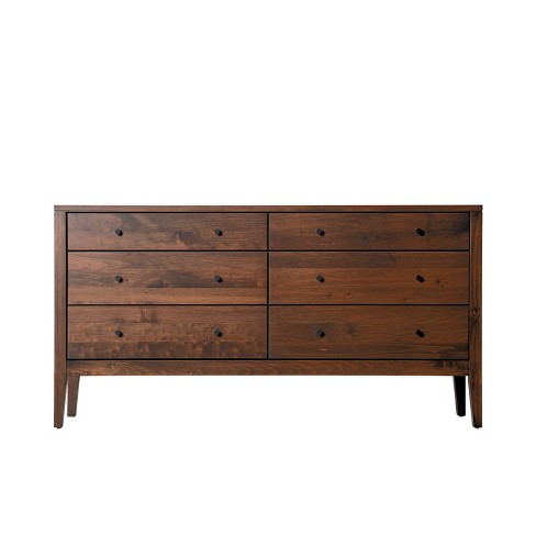Myandra Solid Maple Wood 6 Drawer, Contemporary Maple Dresser