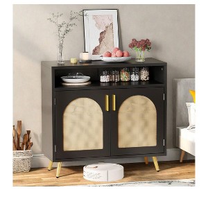 Wooden Buffet Sideboard Cabinet Rattan Accent Storage Cabinet with Rattan Doors Modern Coffee Bar Cabinet for Kitchen Living Room Hallway - 1 of 4