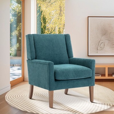 Modern Wingback Accent Chair, Upholstered Armchair with Lounge Seat & Wood Legs