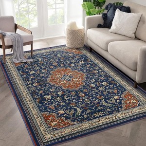 Vintage Area Rugs, Indoor Non-Slip Floral Print Accent Carpet, Stain-Resistant Soft Indoor Mat - 1 of 4