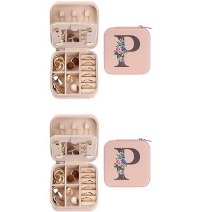 Unique Bargains Portable PU Leather Storage Display Holder Jewelry Box with Mirror Pink 3.9x3.9x2inch 2 Pcs - 1 of 4