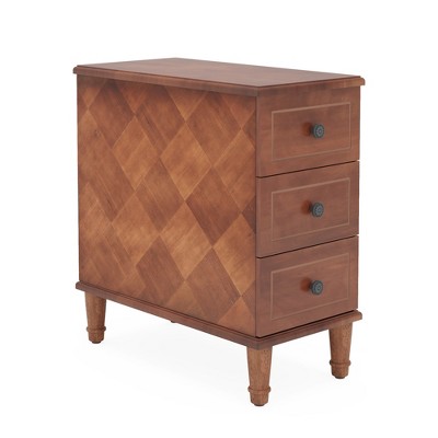 Lirago Brown Wood Nightstand Fully Assembled Narrow 3 Drawer Side Table 23.62x11.81x25.6 Solid Wood MDF Storage Furniture