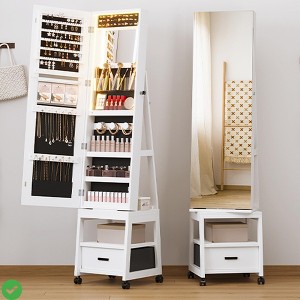 360° Swivel Jewelry Cabinet with Lights,Inside Makeup Mirror,Rotatable Full Length Mirror with Jewelry Storage - 1 of 4