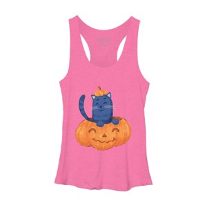 Women's Design By Humans Halloween Cat In A Pumpkin By wubbadub Racerback Tank Top - 1 of 3