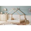 Okak House Floor Bed Twin/Full Size,Solid Wood Bed Frame with Safety Rails & Headboard, Wooden Fence Bed,Slat Not Required - 2 of 4