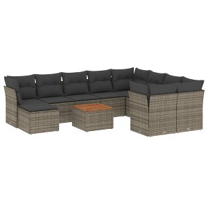 vidaXL Patio Sofa Set with Cushions Outdoor Furniture 11 Piece Poly Rattan - Gray - 1 of 4