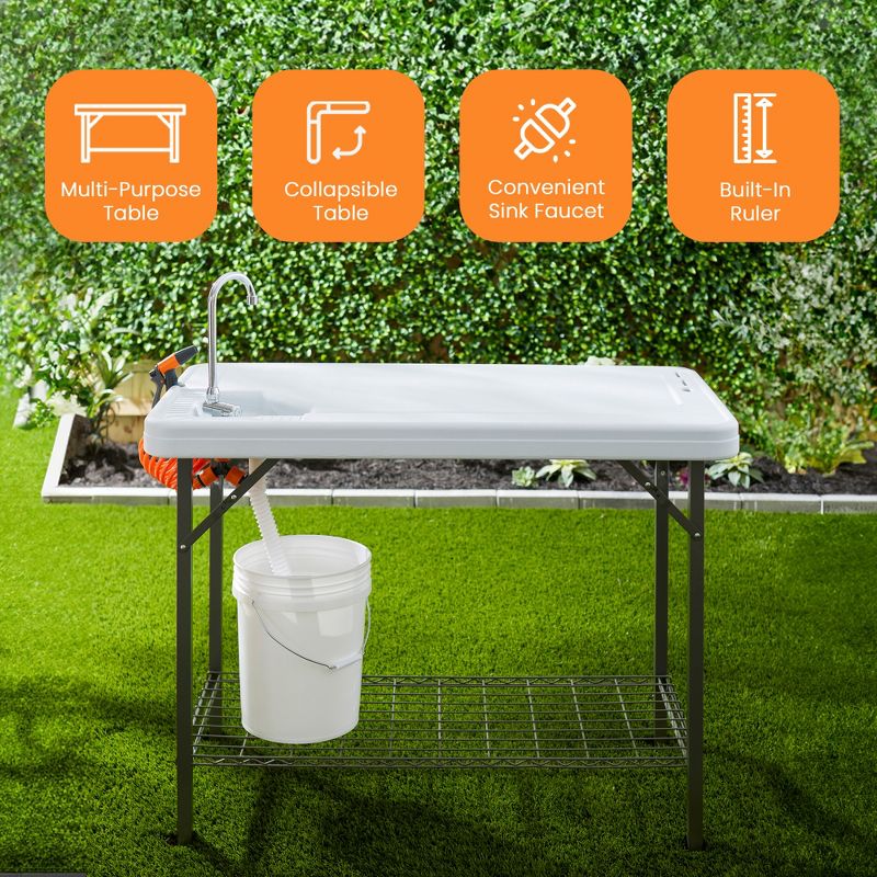 SEEK Outdoor Portable Folding Deluxe Fish and Game Cleaning Table with Faucet, Sprayer, Drain Hose, and Shelf for Fishing, Hunting, and Camping Gear,, 2 of 7