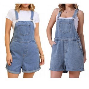 INSPIRE CHIC Women's Denim Overall Casual Outfits Adjustable Strap Bib Romper Jean Shorts 2 Packs - 1 of 4