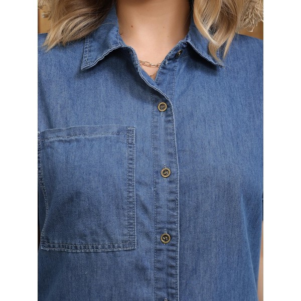 Vestido camisero vaquero midi de verano con manga corta y botones casual - INSPIRE CHIC 5