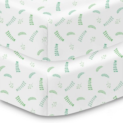 BreathableBaby Cotton Percale Fitted Sheet, For 52" x 28" Crib & Toddler Bed Mattress, Botanical (2-Pack)