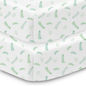 BreathableBaby Cotton Percale Fitted Sheet, For 52" x 28" Crib & Toddler Bed Mattress, Botanical (2-Pack) - 1 of 4