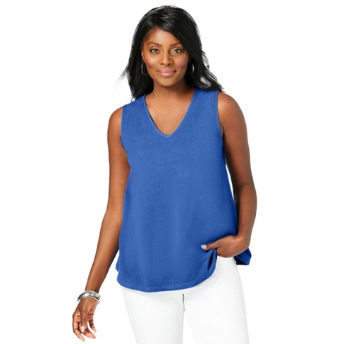 Jessica London Women’s Plus Size Stretch Cotton V-neck Tank, 1x - True ...