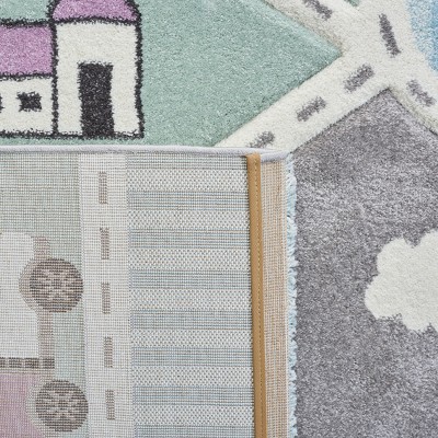 Enchanted Square Grey & Light Blue Kids' Play Rug - Easy Care Synthetic