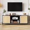 Rattan TV Stand for TV up to 75 Inches, Mid Century Modern TV Console Table with 2 Cabinets and 2 Open Compartments for Bedroom Black - 2 of 4