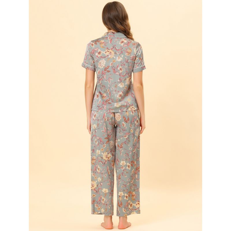 cheibear Women's Silky Short Sleeves Sleepshirt with Pants Pajama Set 2 Pcs, 4 of 7