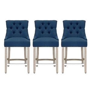 WestinTrends 24" Linen Tufted Buttons Upholstered Wingback Counter Stool (Set of 3) - 1 of 4