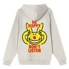 It's Happy Bunny Be Happy Don't Listen Long Sleeve Sand Adult Hooded Sweatshirt - 2 of 4
