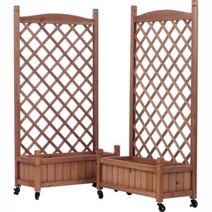 Maliang Raised Garden Bed with Trellis 2 Pack, Outdoor Wooden Planter Box & Plant Stand with Climbing Racks - 1 of 4