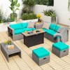 Tangkula 9 PCS Patio Furniture Set with 42" 60,000 BTU Fire Pit Outdoor Space-Saving Sectional Sofa Set with Storage Box Black/Gray/Navy/Red/Turquoise/Off White - 3 of 4