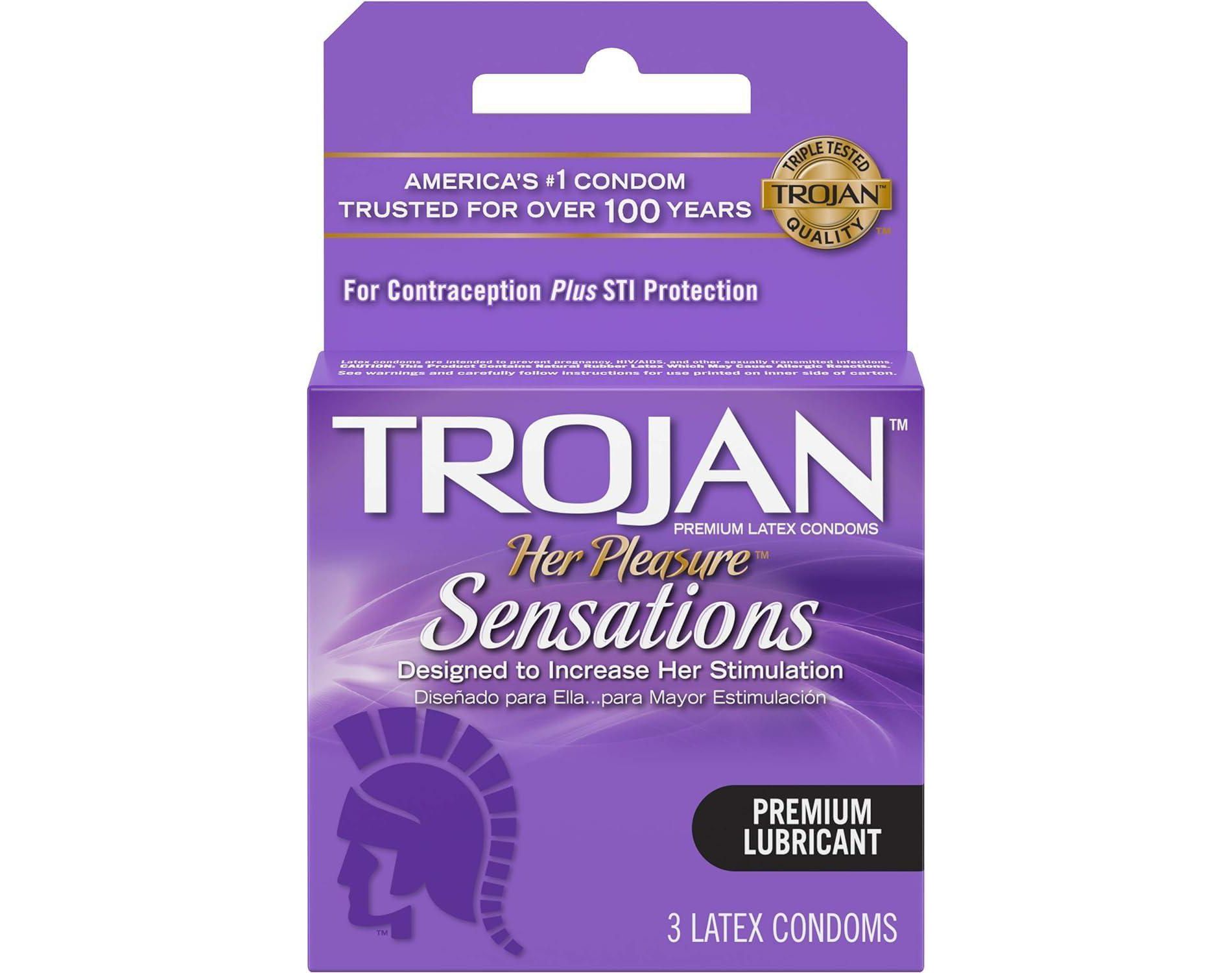 Trojan - Her Pleasures, Sensations Lubricated Latex Condom, 3 Ct