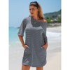 EXLURA Women's 2025 Summer Oversized Short Sleeve T Shirt Dress Casual Crew Neck Striped Tops Loose Sundress with Pockets - 2 of 4