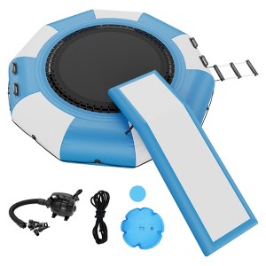 VEVOR Inflatable Water Bouncer, 10ft Recreational Water Trampoline, Portable Bounce Swim Platform with Slide, 3-Step Ladder & Electric Air Pump - 1 of 4