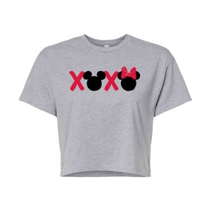 Women's - Disney - Mickey Minnie Heads Xoxo Cropped Graphic T-Shirt - 1 of 4