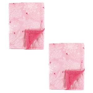 Hudson Baby Infant Girl Plush Mink and Faux Shearling Blanket, Floral 2-Piece, One Size - 1 of 1